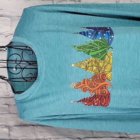 CHRISTMAS‎ Trees Long Sleeve Blue Shirt XL - Picture 2 of 6